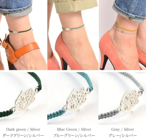 CHALISA T.. / Hamsa Hand Notched Cord Anklet