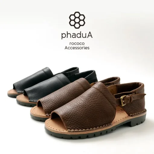 PHADUA / Open Toe Side Strap Leather Shoes