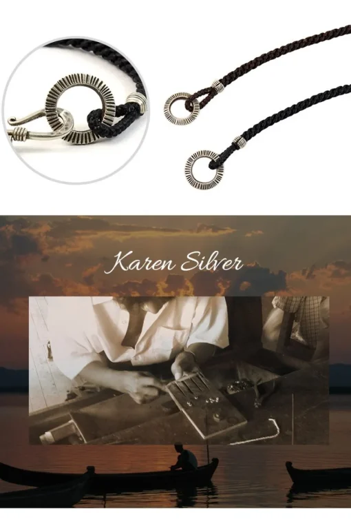 PHADUA / Silver Handmade Ring Braid Wax Cord Bracelet