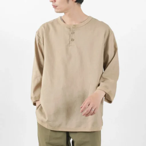 RE MADE IN TOKYO JAPAN / Linen Canvas Henry Neck T-Shirt