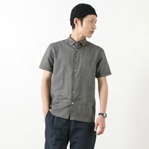 RE MADE IN TOKYO JAPAN / Linen Canvas Button Down Shirt / Short Sleeve