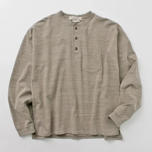 REMI RELIEF / Melange Jersey Long Sleeve Henley Neck Pocket T-Shirt