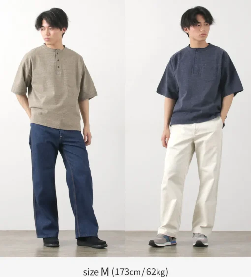 REMI RELIEF / Melange jersey short sleeve henley neck pocket T-shirt