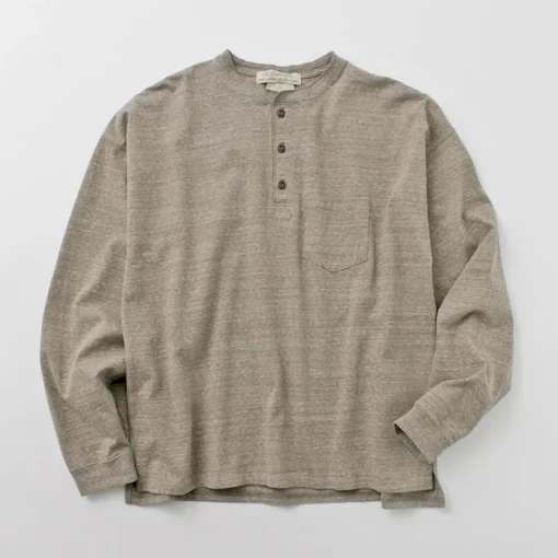 REMI RELIEF / Melange Jersey Long Sleeve Henley Neck Pocket T-Shirt