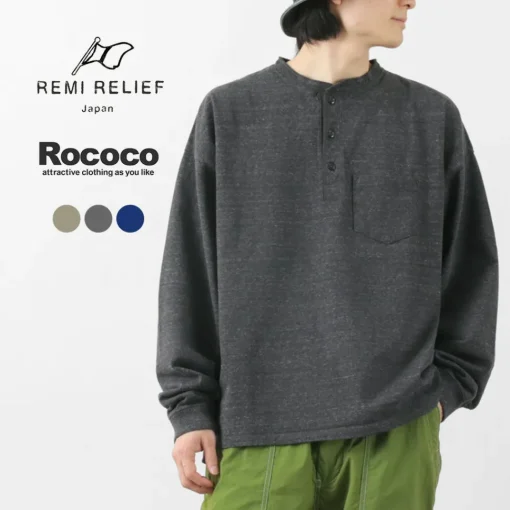 REMI RELIEF / Melange Jersey Long Sleeve Henley Neck Pocket T-Shirt