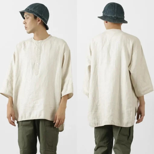ROCOCO / Linen cloth Henley Neck T-Shirt