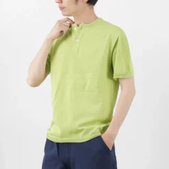 SOGLIA / Cotton Fitted Seamless Henry Neck Knit Tee